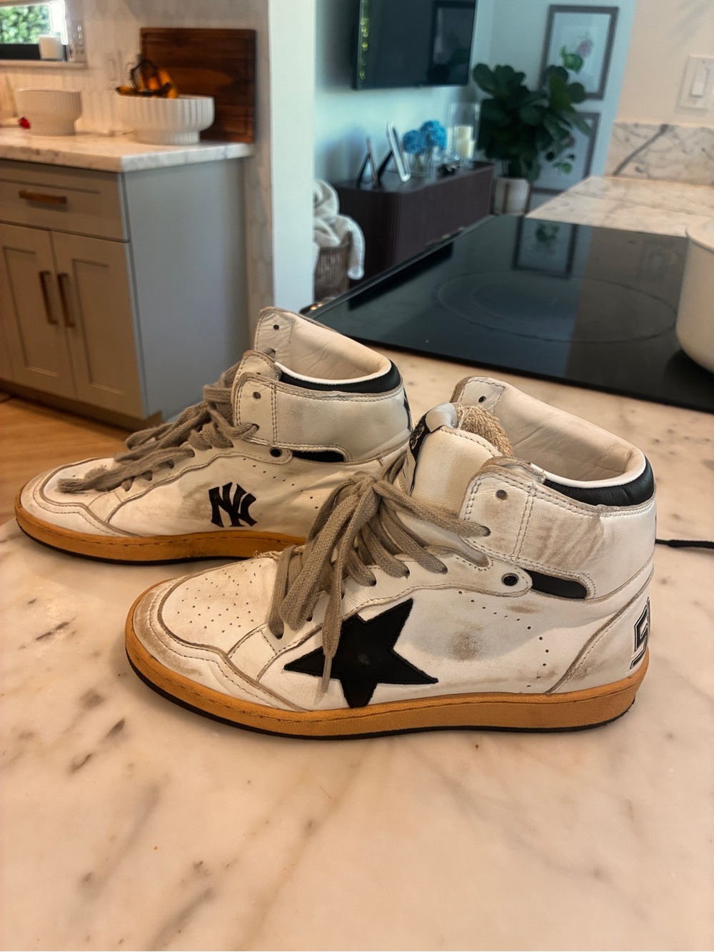 Kids White High-Top Golden Goose NY Sneakers Size 3.5